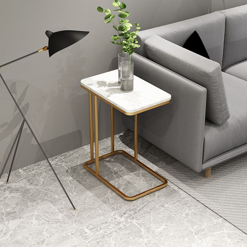 Mid-Century C Side Table Slate/Metal Top Rectangular End Table