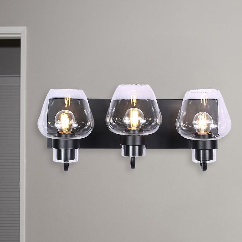 Cone Clear Glass Wall Mount Light Vintage 3 Bulbs Dining Room Wall Lighting in Black