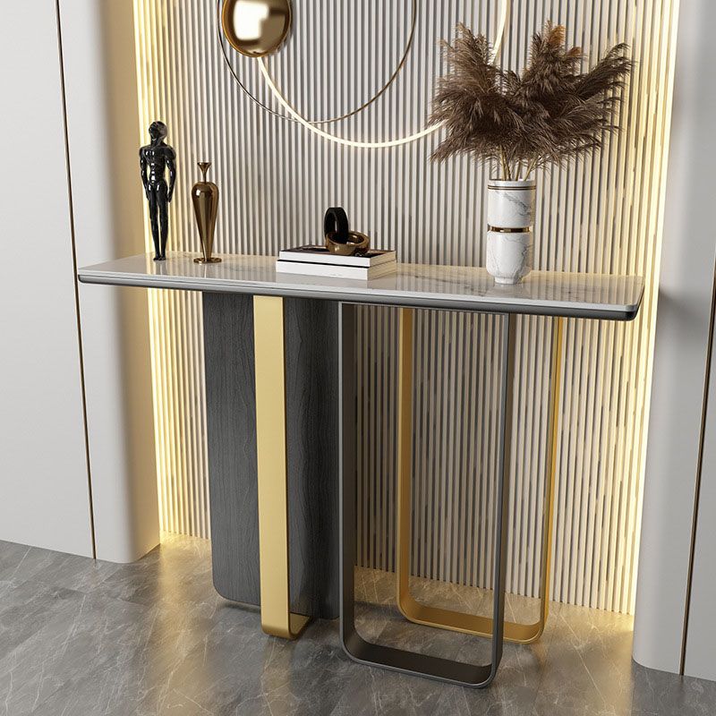 Glam Rectangle Console Table Stain Resistant Stone Console Sofa Table for Hall