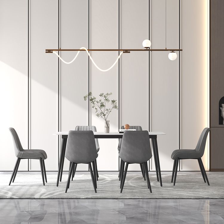 Contemporary Sintered Stone Top Stand Rectangular Dining Set White Standard Dining Set for Kitchen