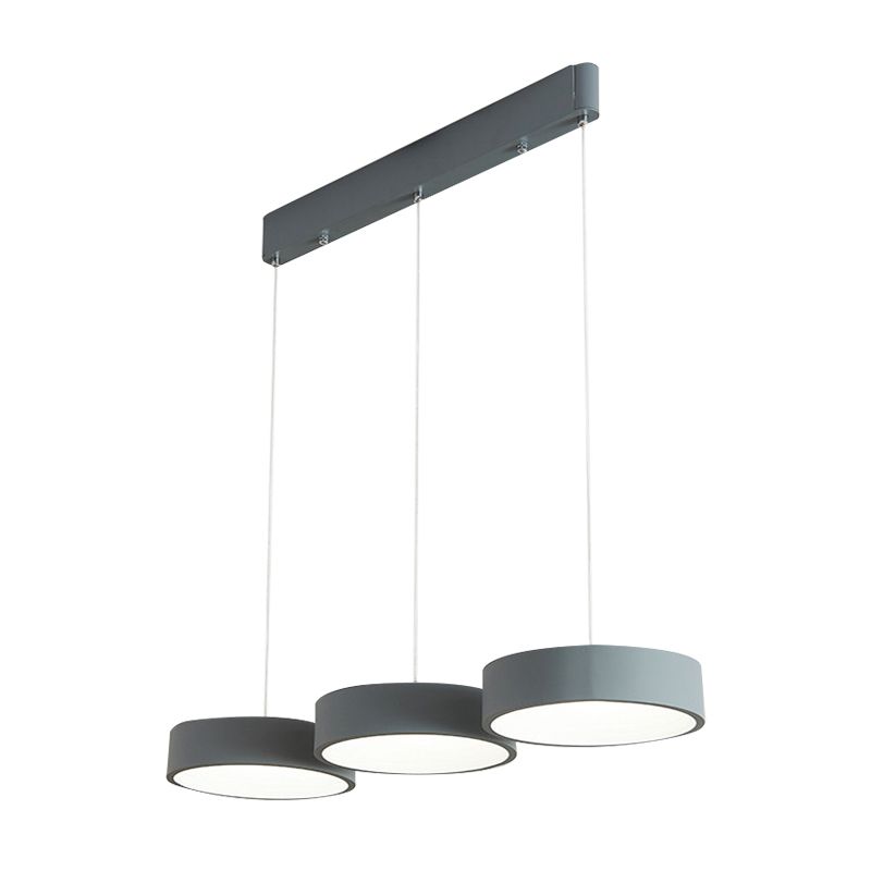 Graue Trommel Multi -Light -Anhänger Einfachheit LED -Metallanhänger Beleuchtung mit runden/linearen Baldachin