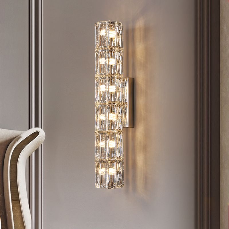 Postmodern Crystal Wall Light Cylinder Multi Light Wall Sconce for Living Room