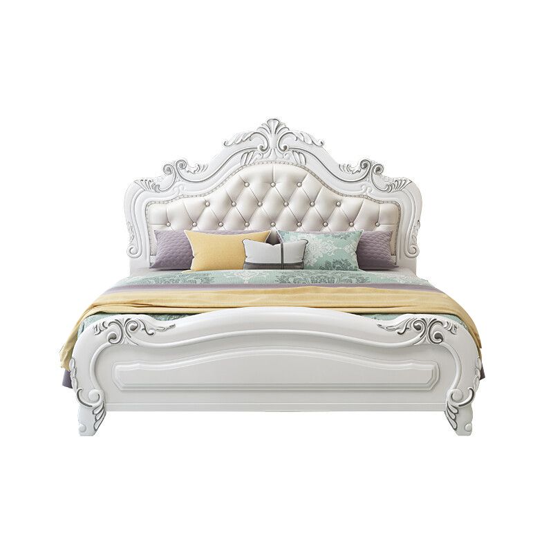 84.65 inch Wide Victorian Bed Frame Pine Wood Standard Bed with Upholstered Headboard