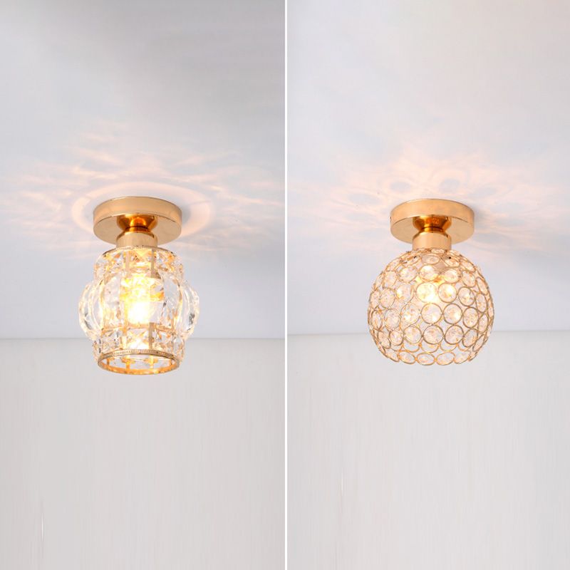 Petit plafonnier boule d'or moderne, 1 ampoule, plafonnier en cristal pour allée