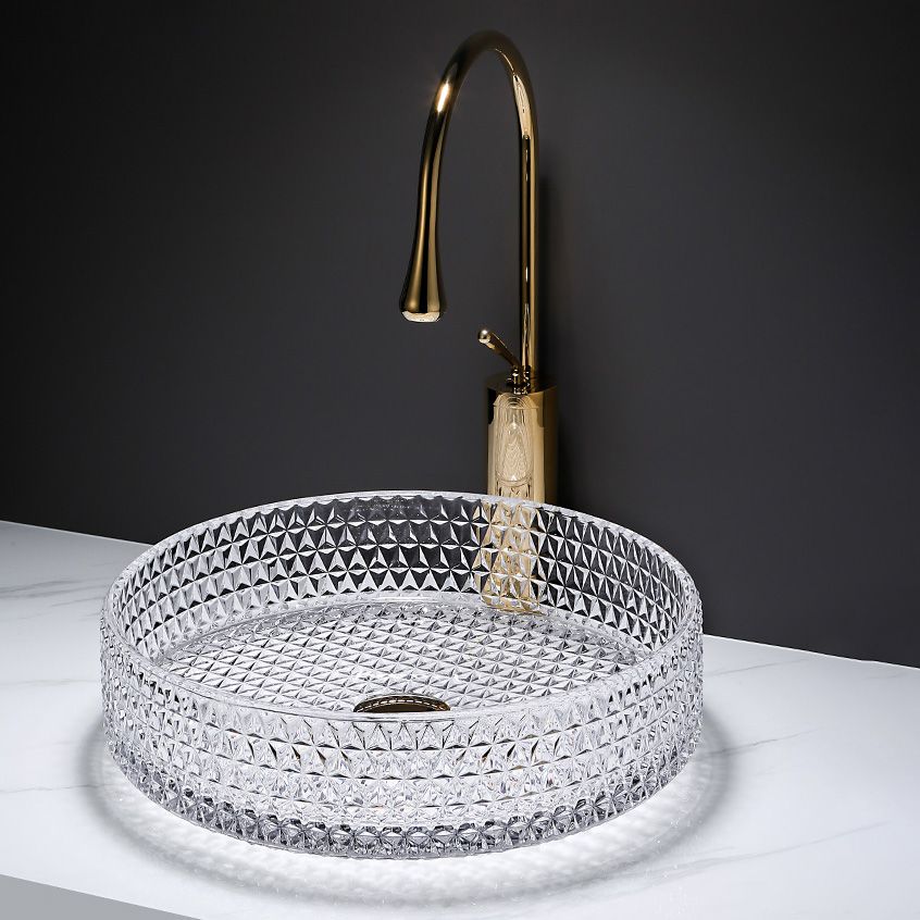 Contemporary Bathroom Sink Pop-Up Drain Glass Solid Color Rectangular Vessel Sink