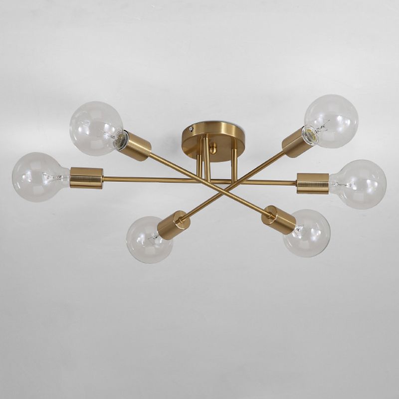 27.5 Inches Wide Bare Bulb Ceiling Lighting Fixture 6-Lights Industrial Style Simplicity Metal Semi Flush Mount Lamp