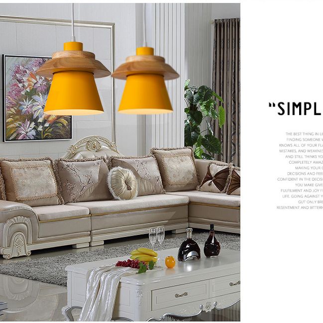 Metal Wooden Top Pendant Light Fixture Minimalist Down Lighting Pendant for Dinning Room