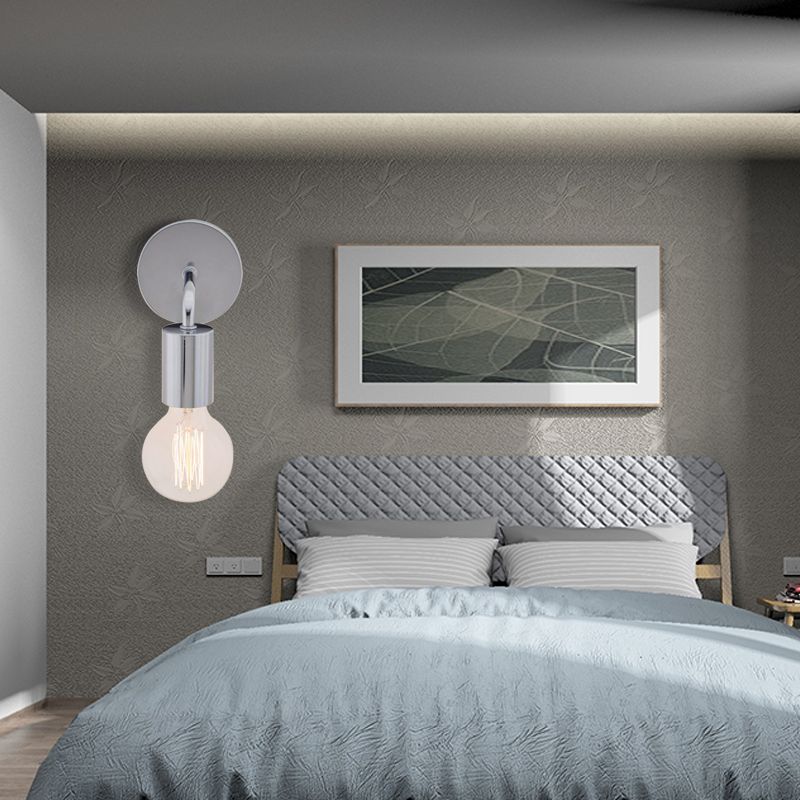 Iluminación de pared de dormitorio en ángulo de estilo retro metálico 1 bombilla blanca/acabado cromado lámpara de aplastamiento
