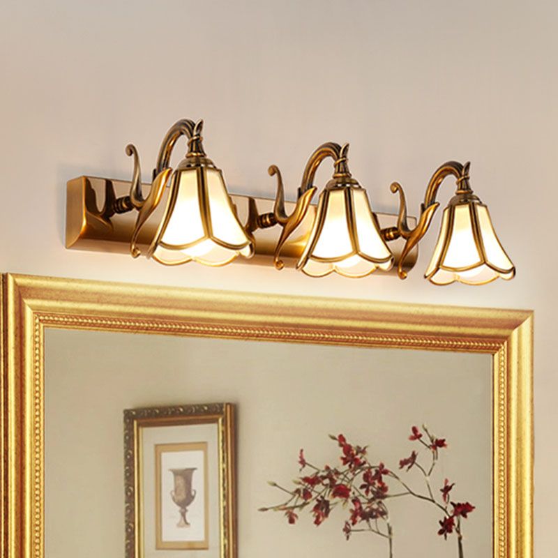 1-Light Glass Geometric Shade Wall Sconce Modern Style Mirror Wall Lighting in Brass