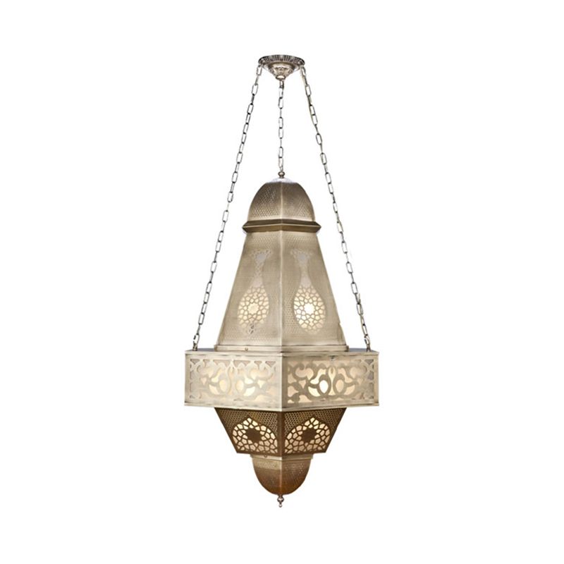 6 Heads Tower Chandelier Lighting Arab Brass Finish Metallic Hanging Ceiling Lamp with Chain