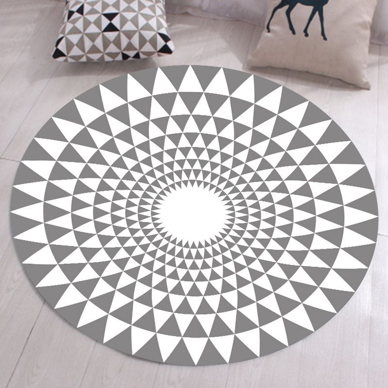 Blue Modern Rug Cotton Geometric Rug Non-Slip Backing Rug for Living Room