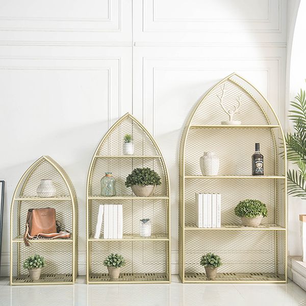 Closed Back Bookcase Glam Style Bookshelf for Office Home and Study Room