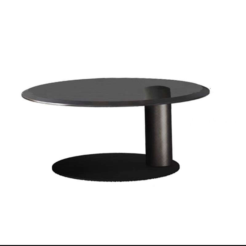 Modern Style Wood Walnut/black Top Stainless Steel Base Round Coffee Table