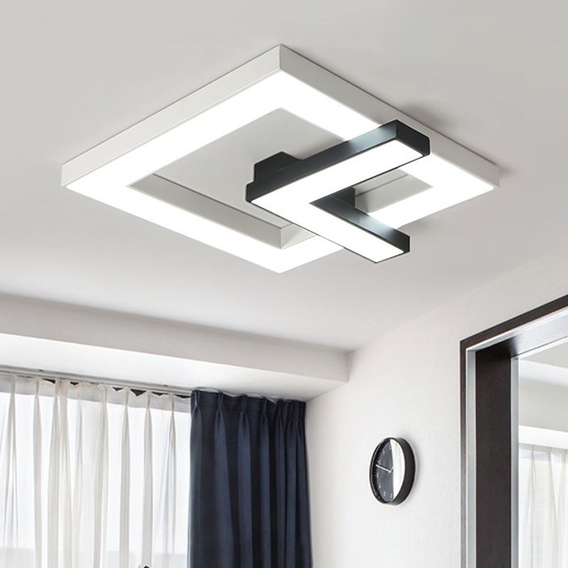 Iron Squared Clock Flush Lighting Simple Black and White LED Ceiling Flush Mount in White/Warm Light, 16.5"/20.5" W