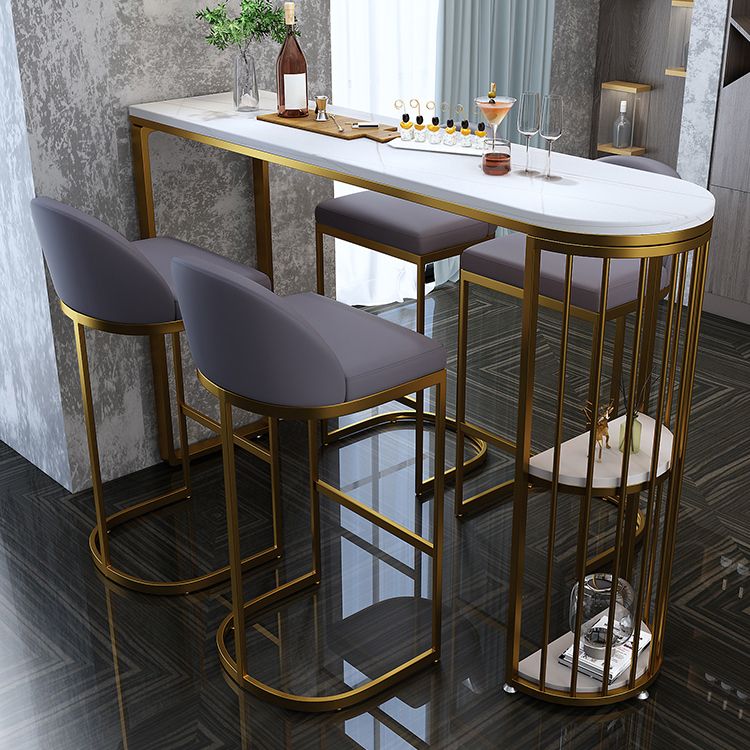 Industrial Black Iron Bar Table Faux Marble White Specialty Top 41.3"H Bistro Table