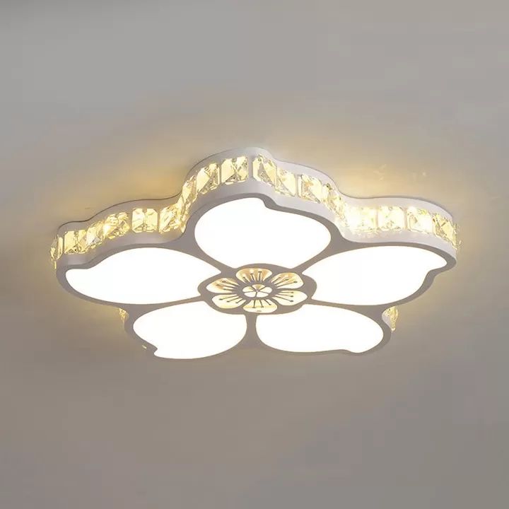 Plafonnier pétale en acrylique avec cristal clair, plafonnier LED pour enfants, en blanc, pour chambre à coucher