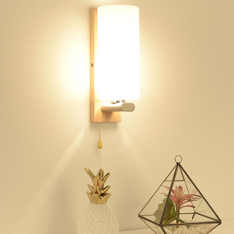 Wood Geometric Wall Sconce Lighting Simplicity-Style Wall Lighting Fixture in Beige