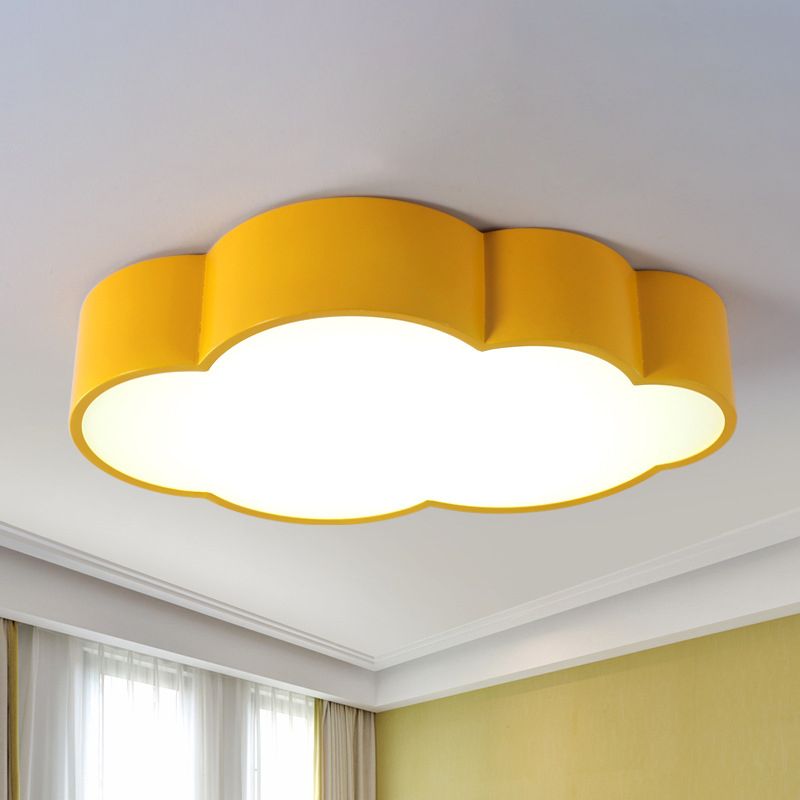 Cloud Iron Flush Ceiling Light Contemporary LED Yellow/Blue Flush Mount Lighting Fixture for Kids Bedroom, 20.5"/24.5" Long
