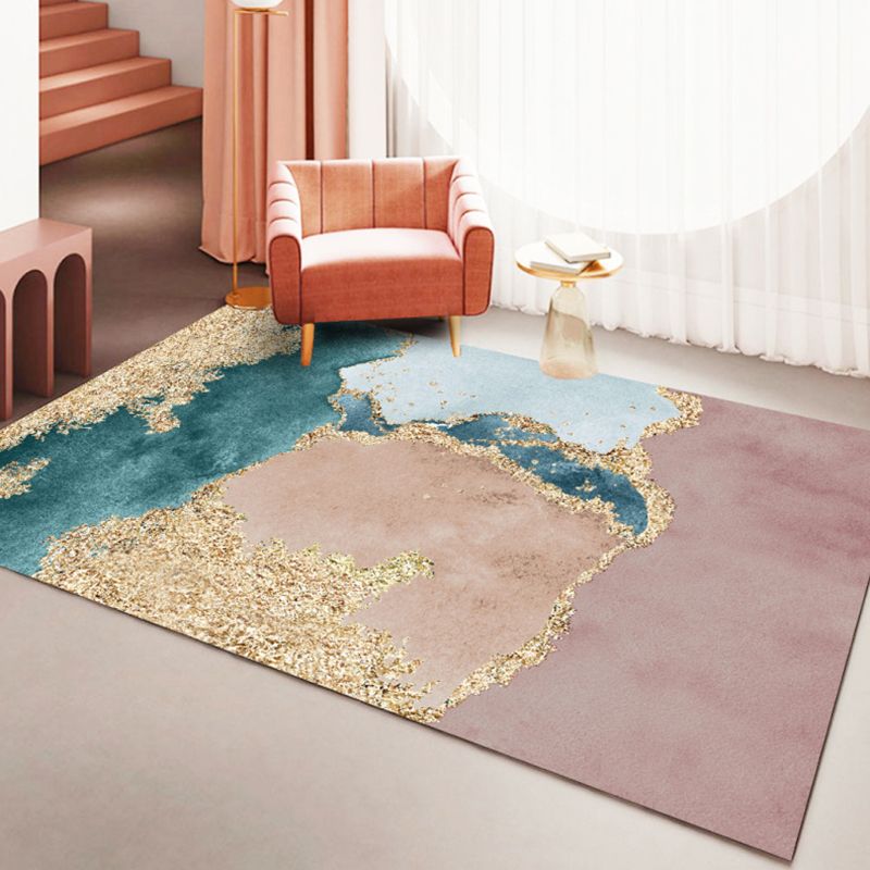 Dark Orange Modern Rug Polyester Color Block Rug Non-Slip Backing Rug for Living Room