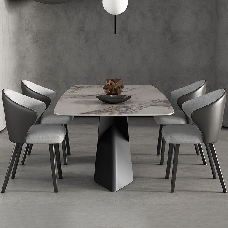 Modern Style Sintered Stone Dining Table with White Table and Pedestal Base for Home Use