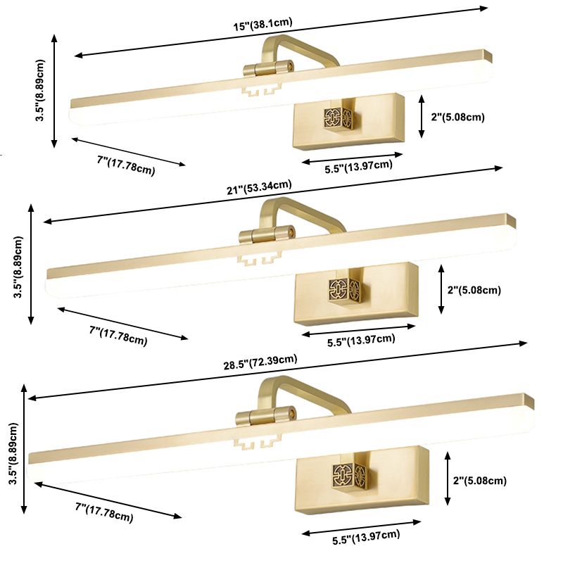 Linear Metallic Bar Vanity Light Contemporary Wall Mount Light in Gold/Black