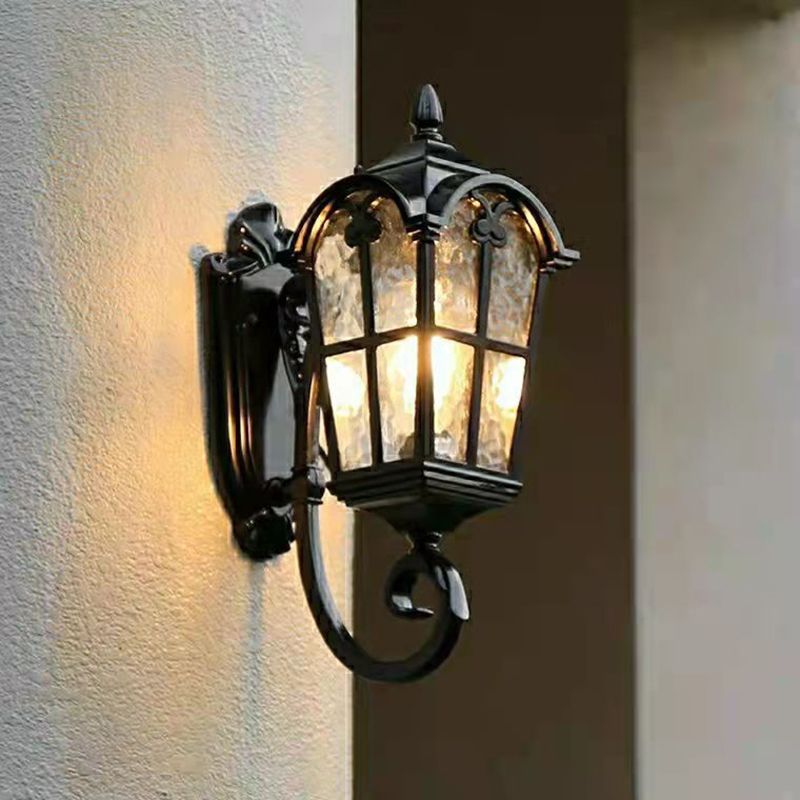 Antique Lantern Shade Wall Sconce Light Metal Cage with Glass 1-Light Sconce Light Fixture
