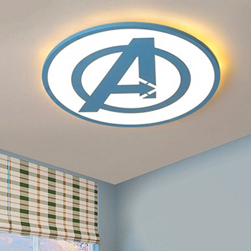 Acrylic Round Flush Mount Light with Letter Modern Style Ceiling Light in Blue for Bedroom