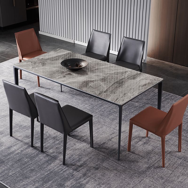 Industrial Rectangle White Dining Table Sintered Stone Standard Dining Table for Kitchen