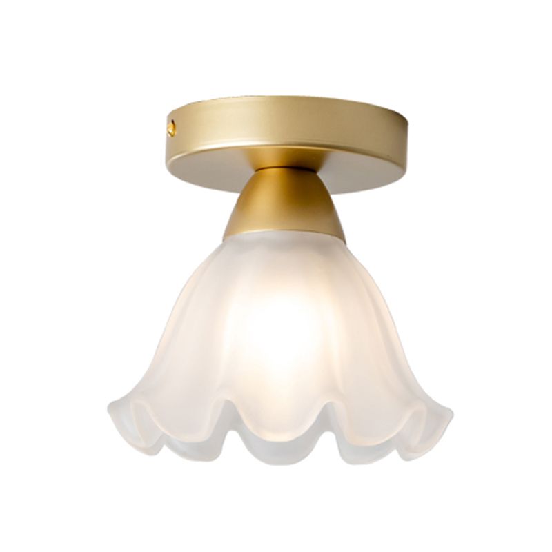 Flower Shape Glass Flush Light Modern Style 1 Light Flush Mount Ceiling Lights in Gold