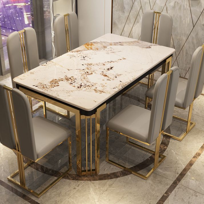 Rectangle Metal Base Table Glam Style Dining Table with 4 Legs