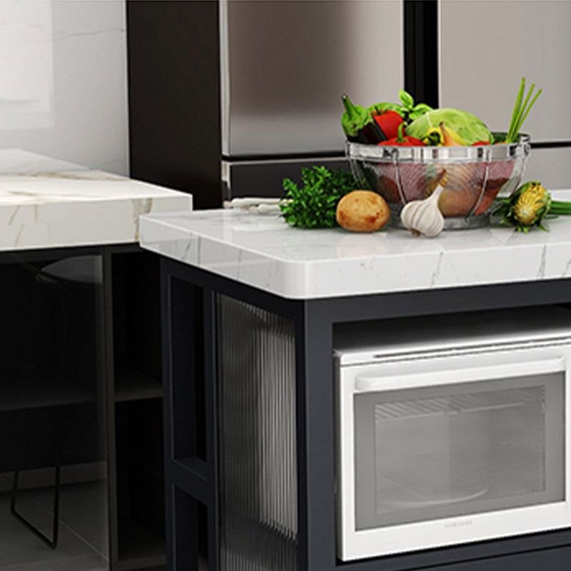 Kitchen Island Table Dining Room Modern Prep Table with Storage Cabinet