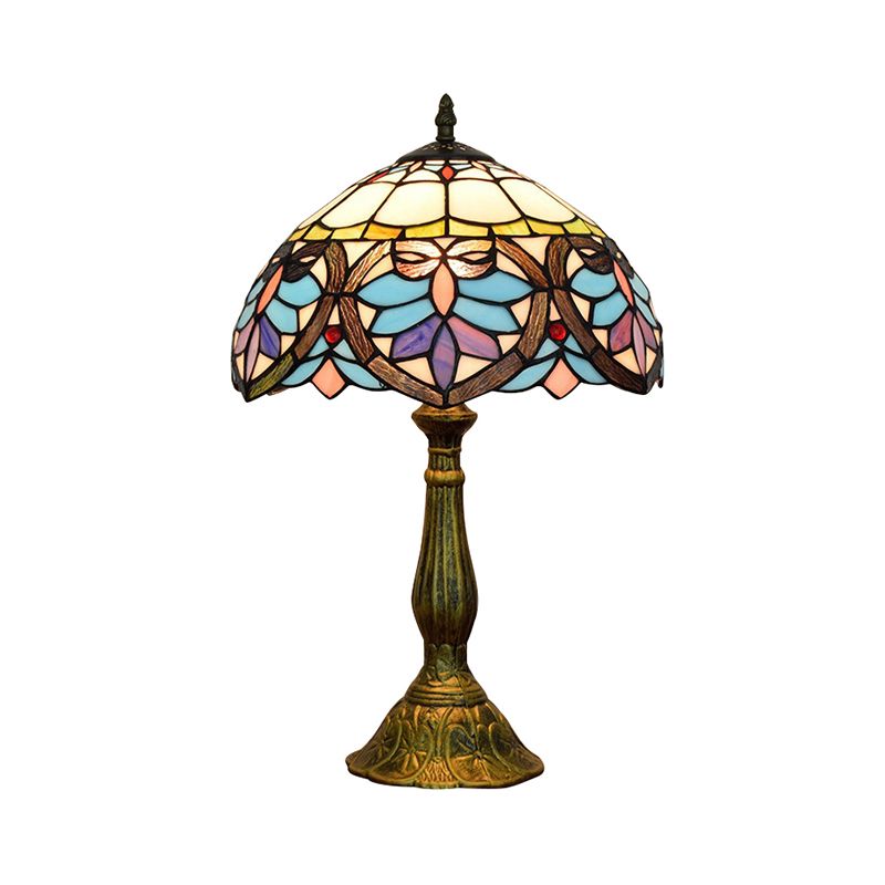 Tiffany Victorien 8 "/ 12" / 16 "de largeur Lumière 1 lampe de bureau tachée légère en laiton antique pour le salon