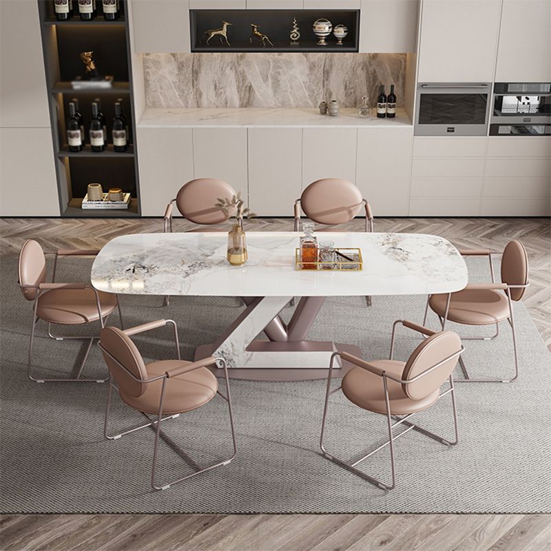 Nordic Glam Style 1/4/5/7 Pieces Dining Sintered Stone Dining Table Set with Metal Legs