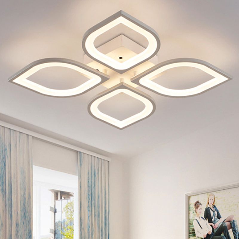 LED 4/6/8 Lights Bedroom Flush Light with Leaf Acrylic Shade White Ceiling Lighting Fixture in White/Warm/Natural Light