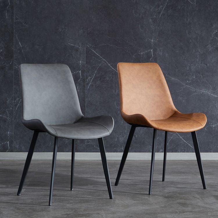 Silla lateral de cuero contemporánea para restaurante Silla de comedor con respaldo sólido