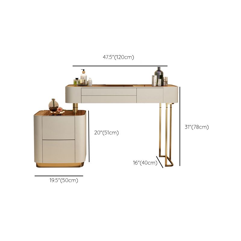 Contemporary Vanity Tables 5 Drawers Glass Top Makeup Vanity Desk