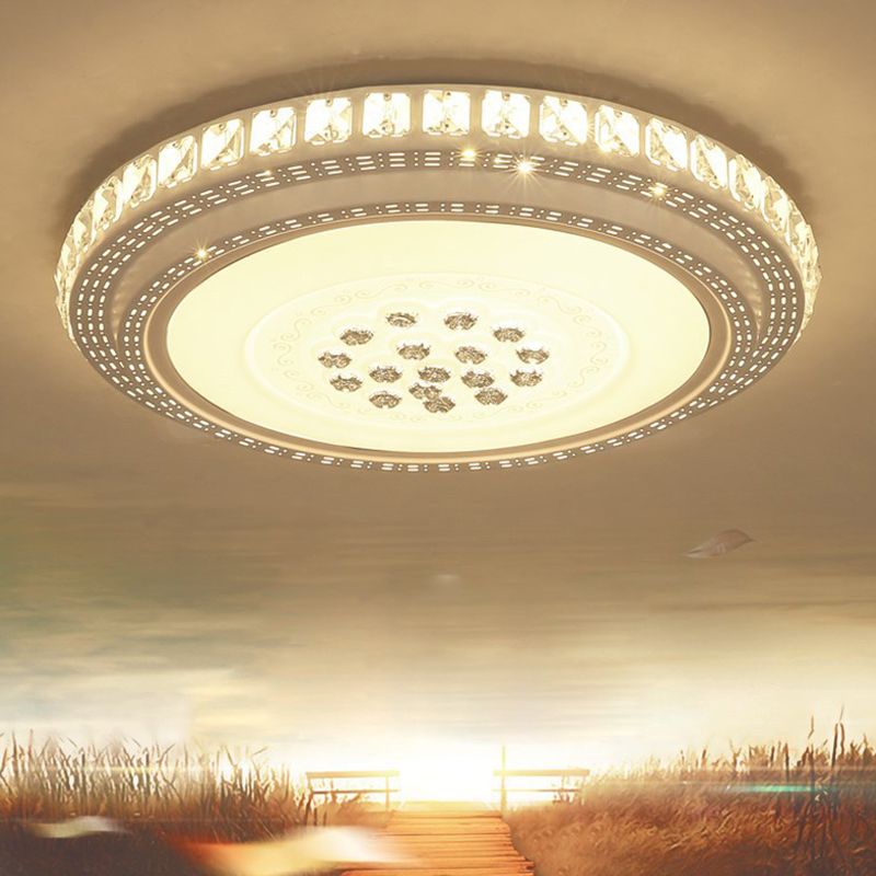 Circular Crystal Flush Mounted Lamp Simple Style White LED Ceiling Light for Living Room
