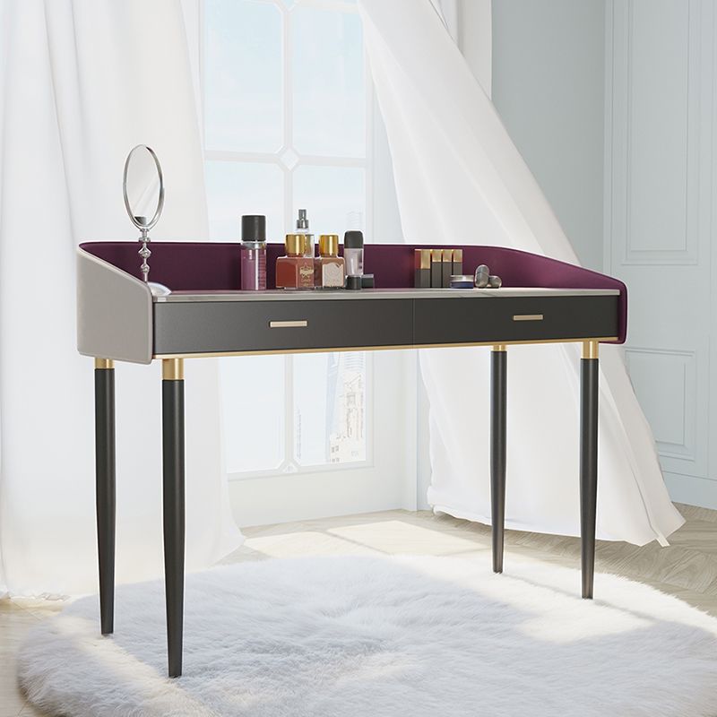 Solid Wood Vanity Luxurious Stone Top Dressing Table in Purple