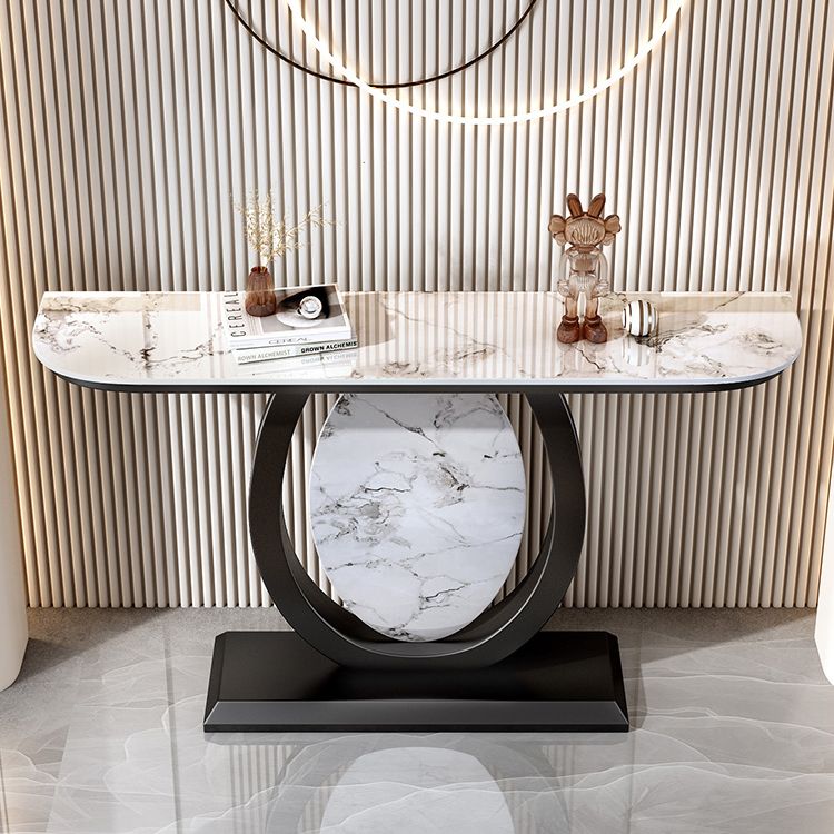 Stone Half Moon Accent Table 1-shelf 31.5" Tall Console Table for Hall