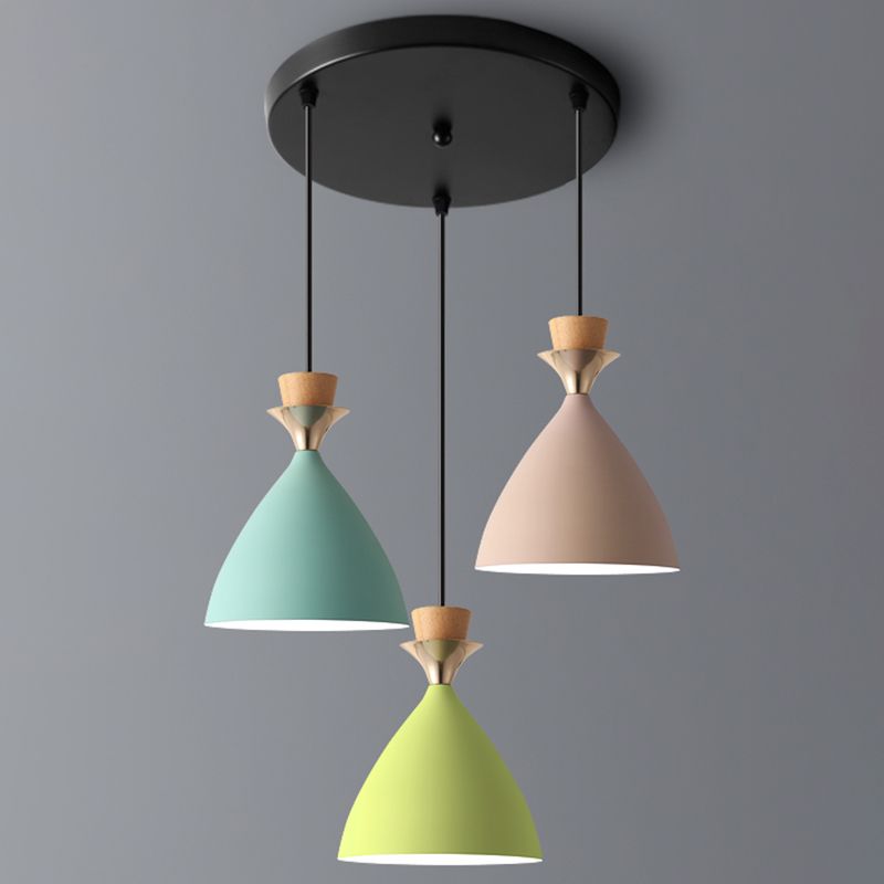 Macaroon 3 luces colgante verde-color-amarillo-amarillo tono de metal luz colgante con alambre colgante ajustable de 59 "