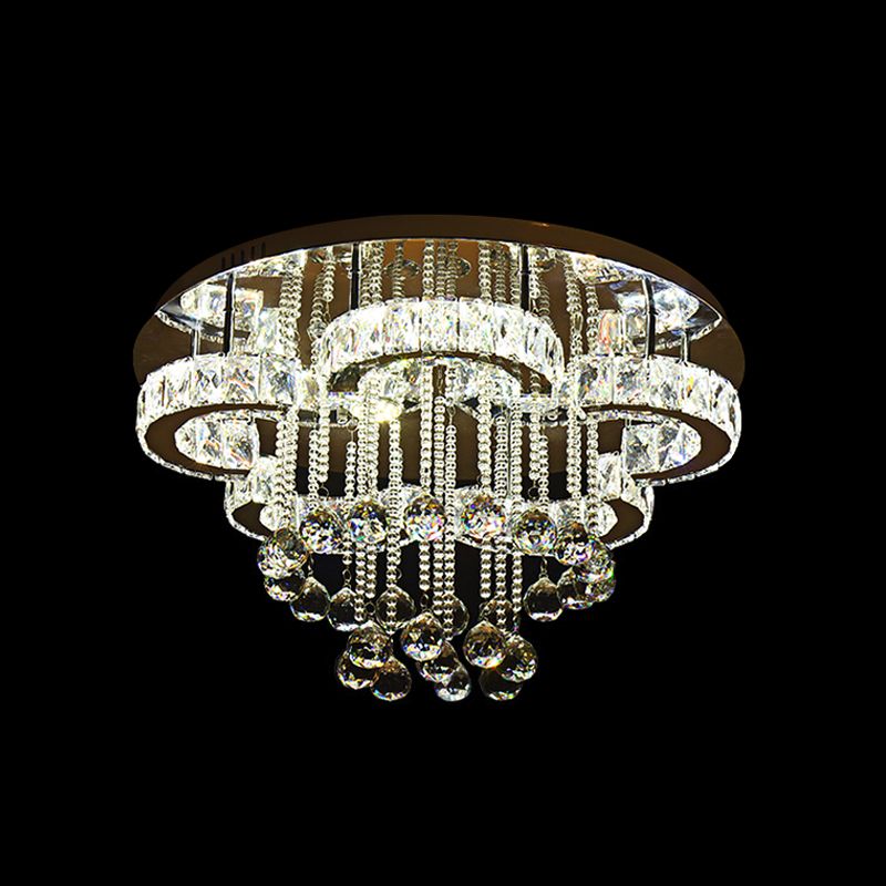 Beveled Crystal Flower Ceiling Lighting Simple LED Semi Flush Mount with Droplet in Chrome