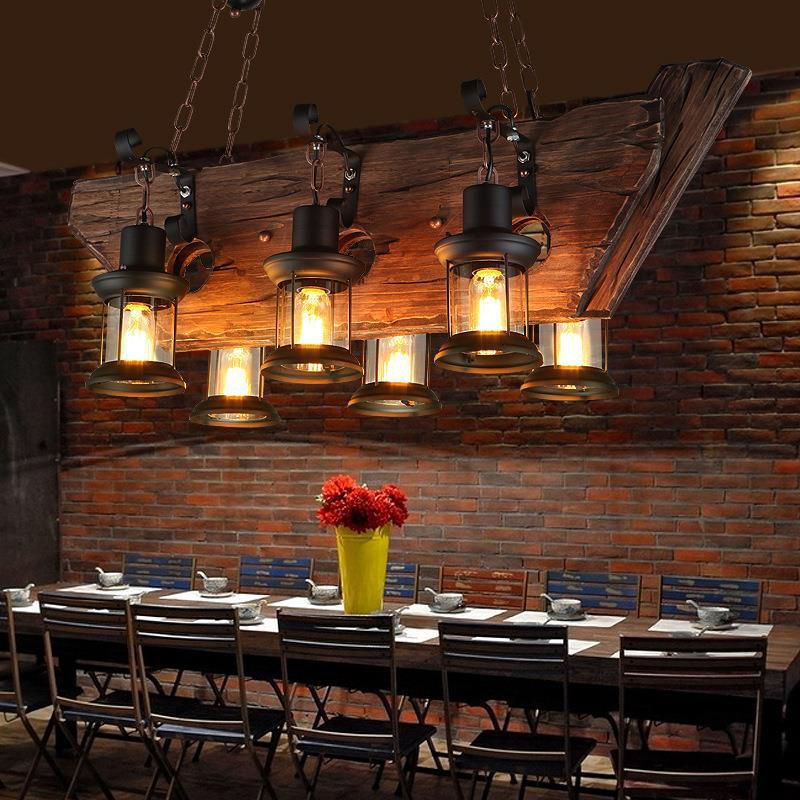 Industrial Island Light 6 Lights Island Hanging Light with Glass Shade for Dining Room