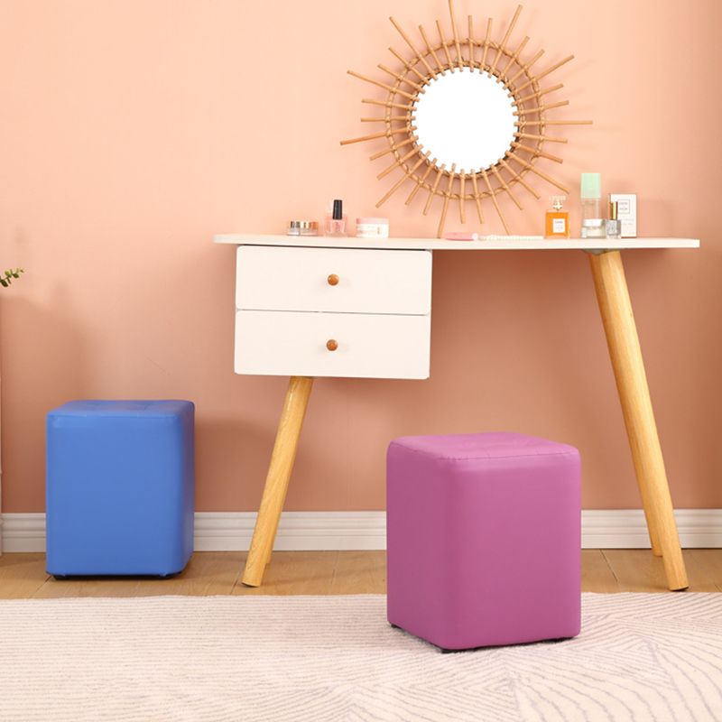 Mid-Century Modern Pouf Ottoman PU Leather Upholstered Tufted Solid Color Square Ottoman