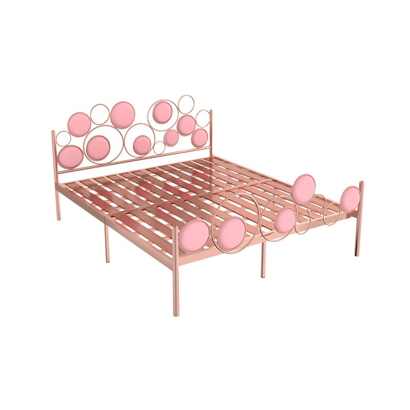 Glam Standard Bed Metallic Open-Frame Bed with Upholstered Headboard