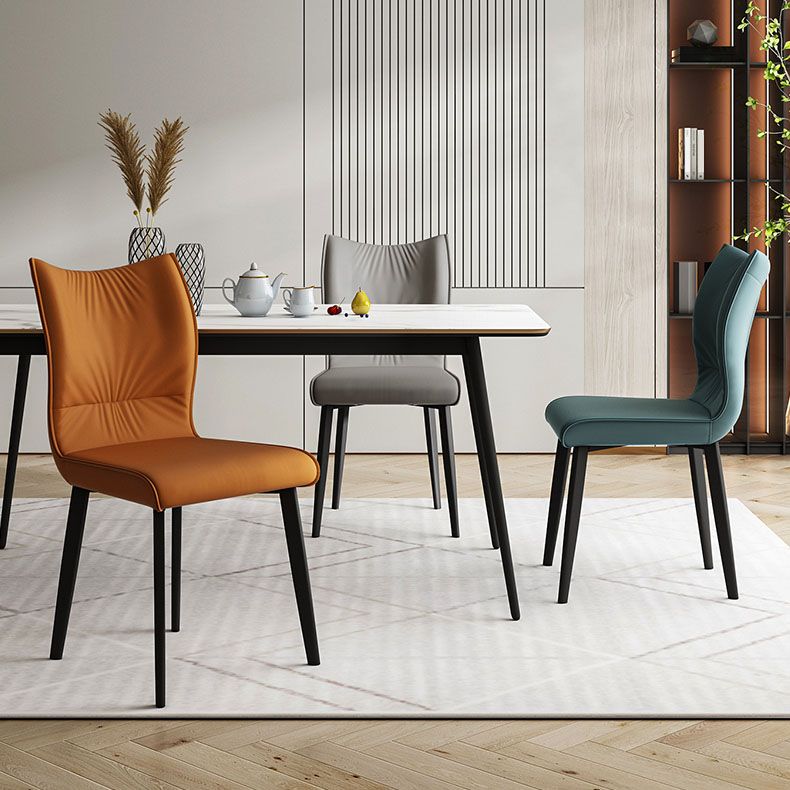 Contemporary Restaurant Leather Side Chair Matte Finish Solid Back Dining Chair