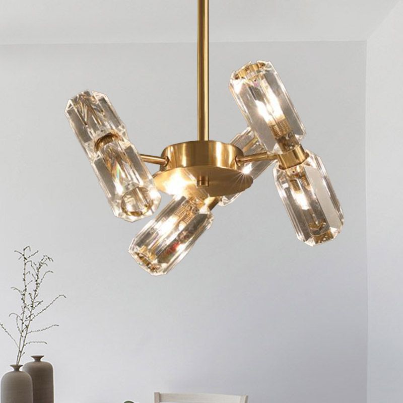 Tube Faceted Crystal Chandelier Lamp Contemporary 6/8/10 Bulbs Gold Hanging Ceiling Light