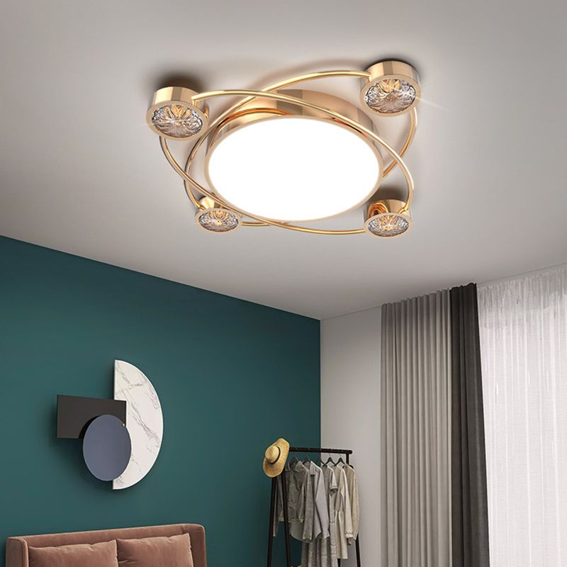 Bédroom Ceiling Fixture Lumière Simplicité Or Crystal LED Flush Mount avec Geometric Acrylic Shade