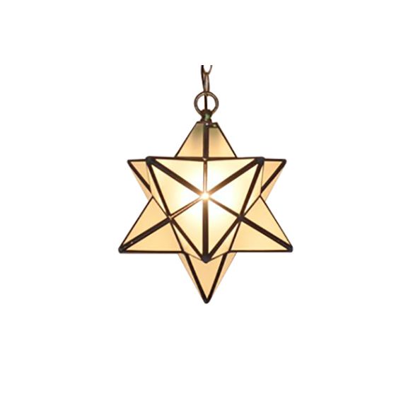Textured White/Clear Star Hanging Pendant Light Tiffany Style 8"/12" W 1 Head Stainless Glass Ceiling Lamp for Dining Room