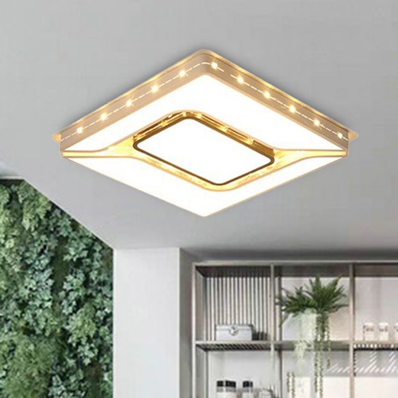 LED Bedroom Ceiling Mounted Light with Square Acrylic Shade White Flush Light Fixture in White/Warm Light, 19.5"/23.5" W