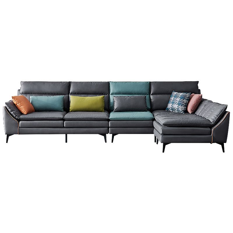 Dark Gray Pillowed Back Cushions Contemporary Stain-Resistant Sofa